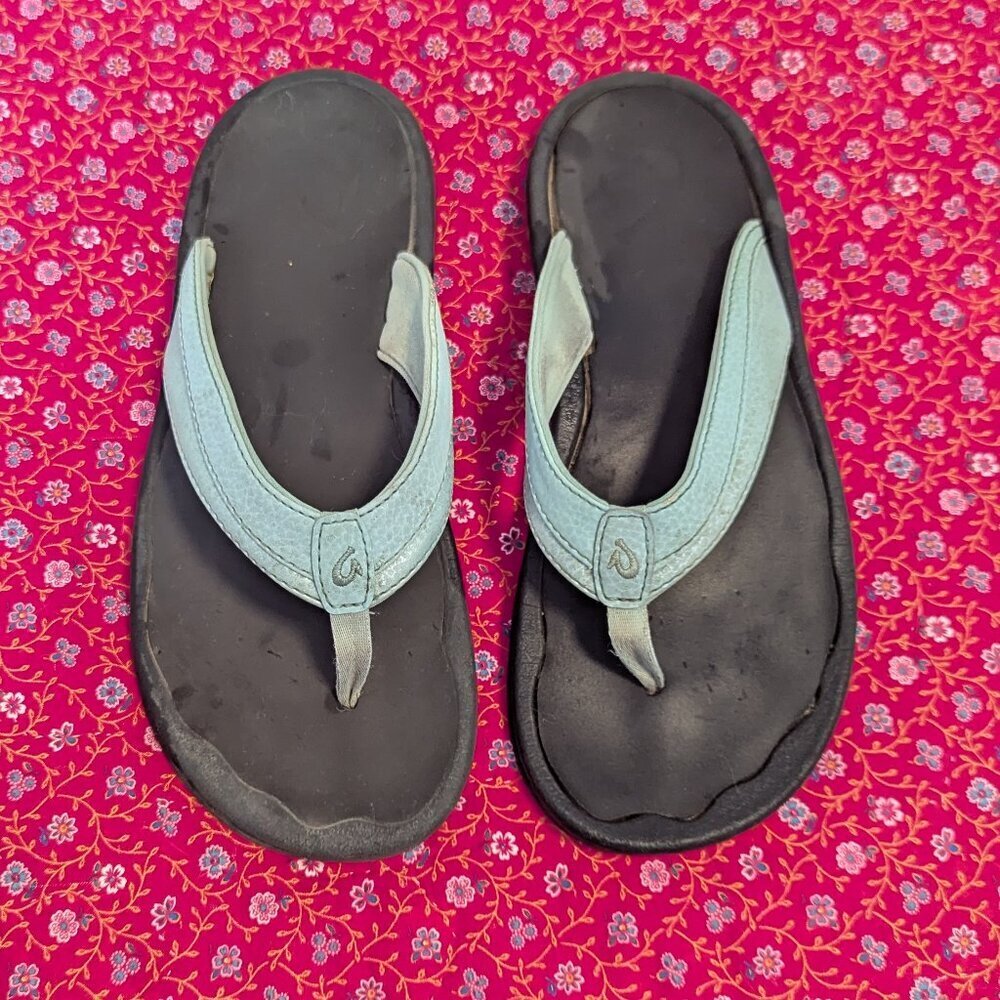 OluKai Ohana Thong Sandal Flip Flop Water Resistant‎ Leather Arch Support Blue - Picture 5 of 6